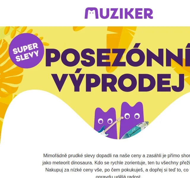 Muziker: Posezónní výprodej s mimořádnými slevami – červenec 2026 | Nuslet.cz