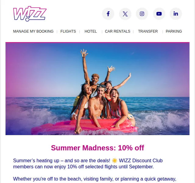 Wizz Air: 10% sleva pro členy WIZZ Discount Club – červenec 2026 | Nuslet.cz