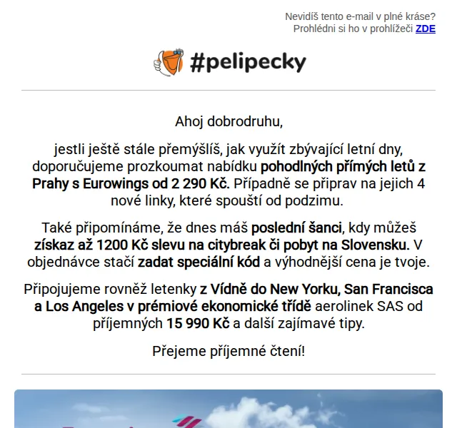 Tereza z Pelipecky.cz: přímé lety z Prahy s Eurowings – červenec 2026 | Nuslet.cz