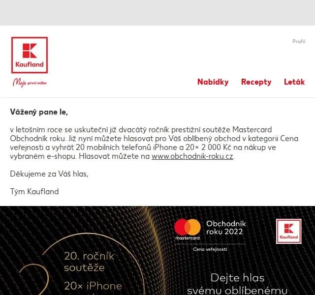 Kaufland: Hlasujte v Mastercard Obchodník roku – červen 2026 | Nuslet.cz