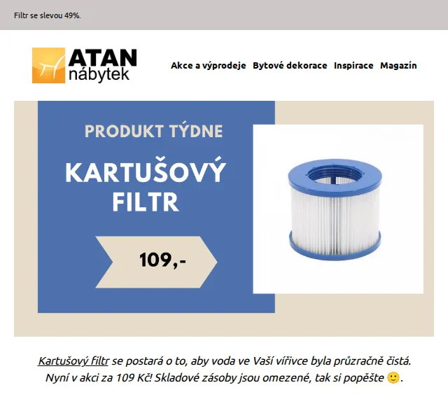 ATAN nábytek: Kartušový filtr do vířivky za 109 Kč – červenec 2026 | Nuslet.cz