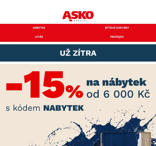 Asko Nábytek: sleva 15 % na nábytek – září 2026