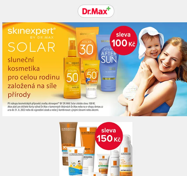 Dr.Max: Slevy opalovací kosmetiky až 150 Kč – červenec 2026 | Nuslet.cz