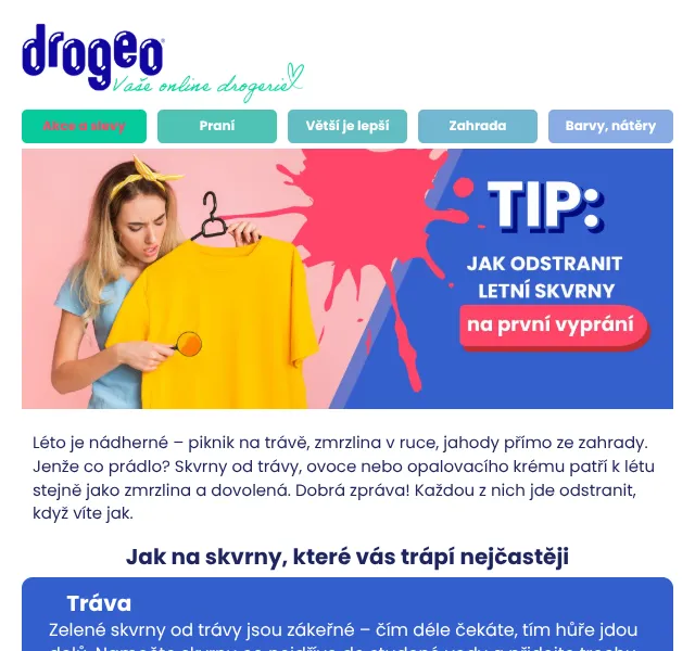 Drogeo: Odstranění skvrn od zmrzliny, ovoce – červenec 2026