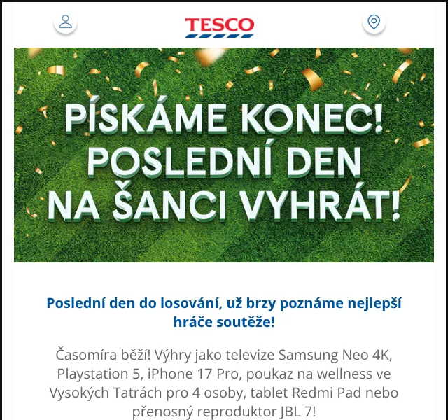 Tesco: Soutěž o Samsung TV, PS5 a iPhone – červen 2026