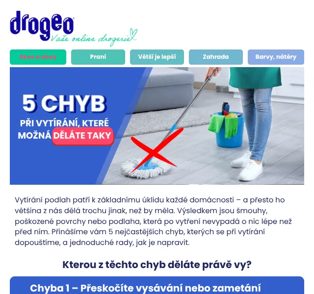 Drogeo: 5 chyb při mytí podlah – tipy a čističe | Aug 2026