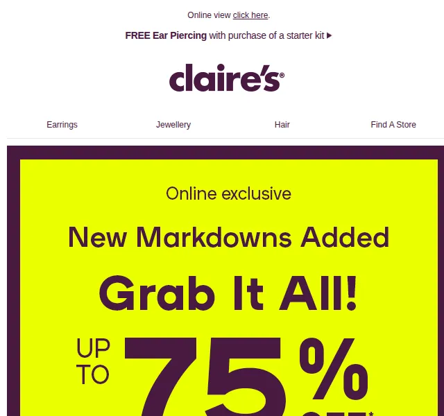 Claire's: Sleva až 75 % na šperky a doplňky – červen 2026 | Nuslet.cz