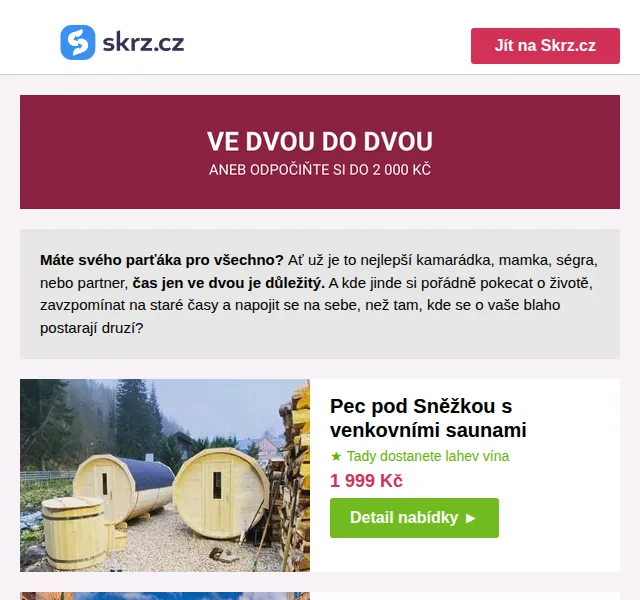 Vánoce na Skrz: Dovolená do 2 000 Kč – wellness pobyty – červen 2026 | Nuslet.cz