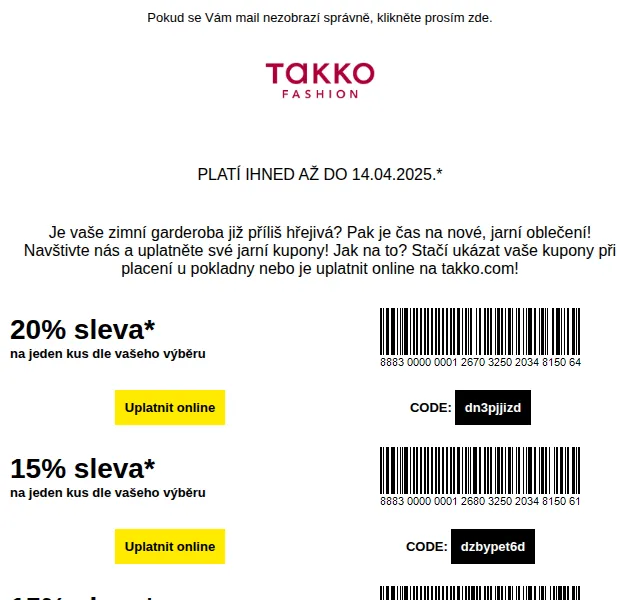 Takko Fashion: Sleva až 20 % na jarní oblečení – červenec 2026 | Nuslet.cz