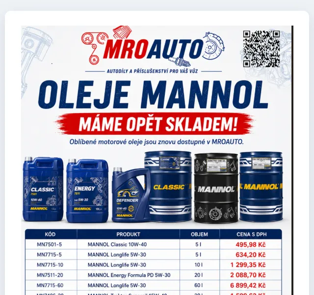MROAUTO: Oleje MANNOL skladem – srpen 2026
