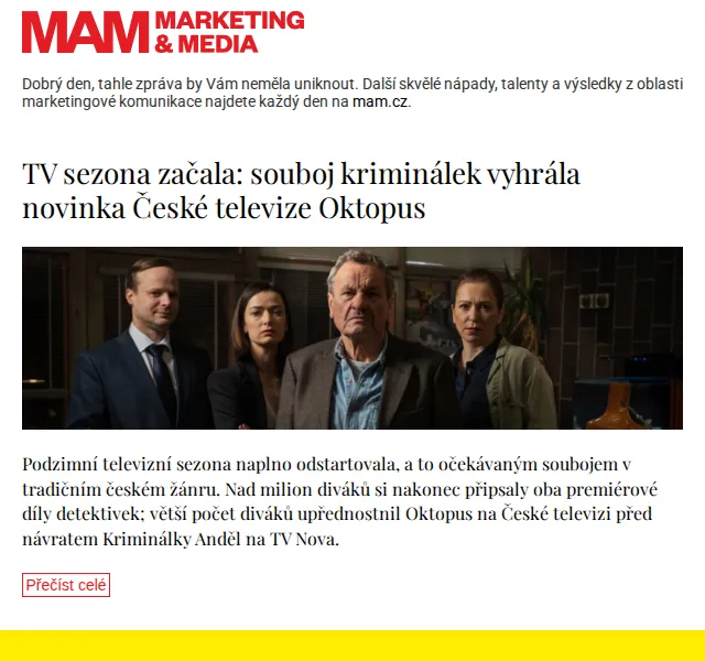Marketing & Media: TV sezóna Oktopus vs. Kriminálka Anděl – červenec 2026 | Nuslet.cz