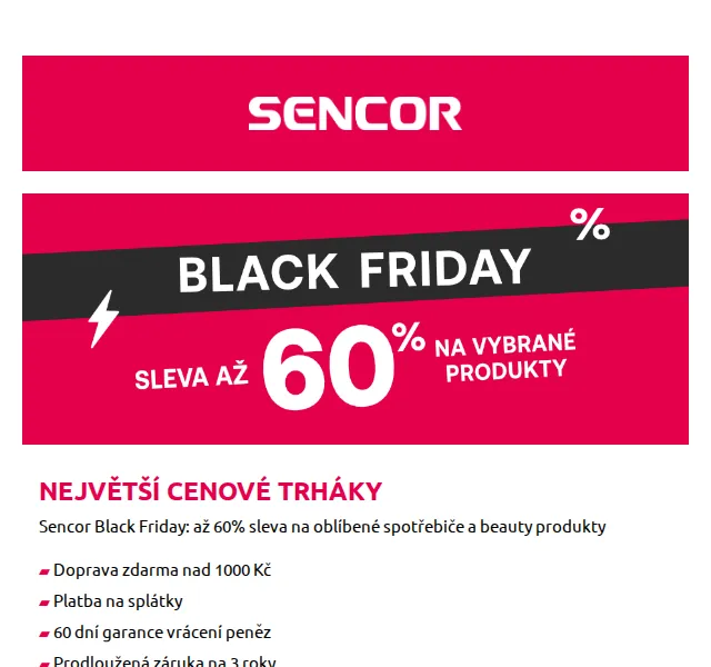 Sencor: Black Friday – slevy až 60 % na top produkty – červenec 2026 | Nuslet.cz