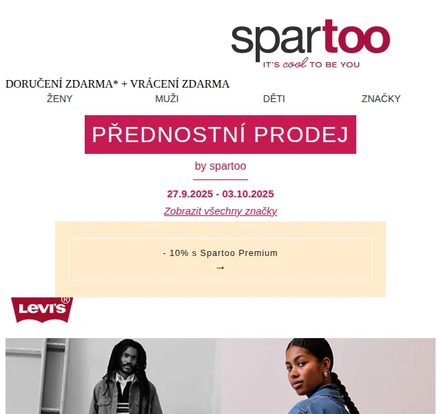 Spartoo: Slevy až -50% na Levi's, Fred Perry, Adidas – červenec 2026 | Nuslet.cz