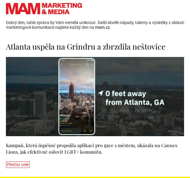 Marketing & Media: Atlanta uspěla na Grindru – červenec 2026 | Nuslet.cz