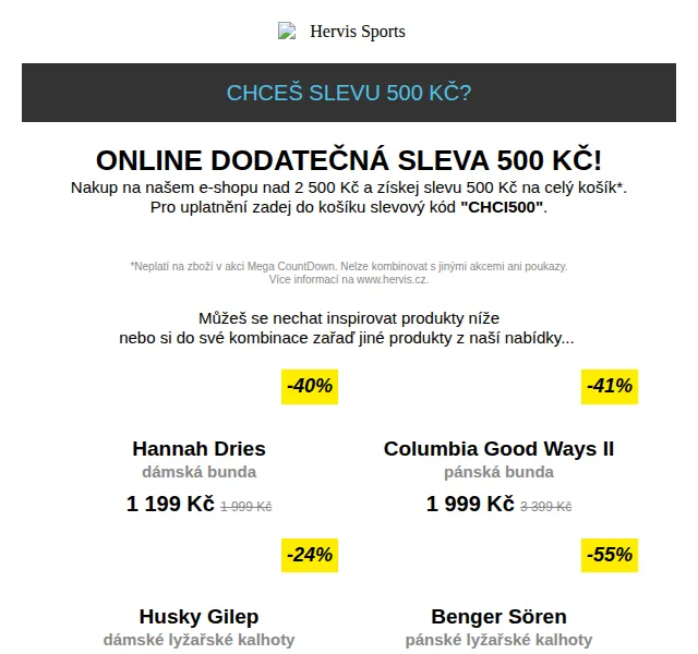 Hervis: Dodatečná sleva 500 Kč – červen 2026 | Nuslet.cz