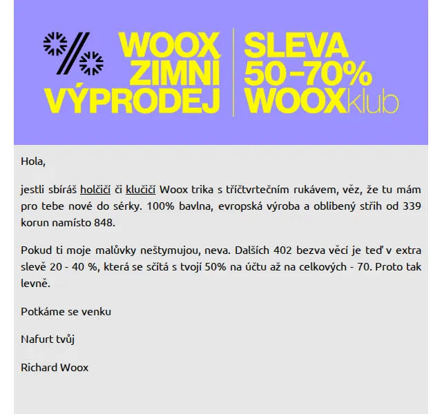 Richard Woox: Trika s tříčtvrtečním rukávem od 339 Kč – červenec 2026 | Nuslet.cz