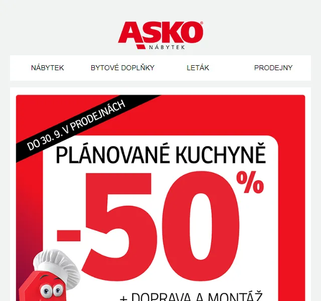 Asko Nábytek: Sleva 50 % na kuchyně – červenec 2026 | Nuslet.cz