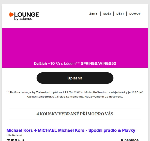 Lounge by Zalando: Michael Kors, Pepe Jeans, Esprit až 75% – červenec 2026 | Nuslet.cz