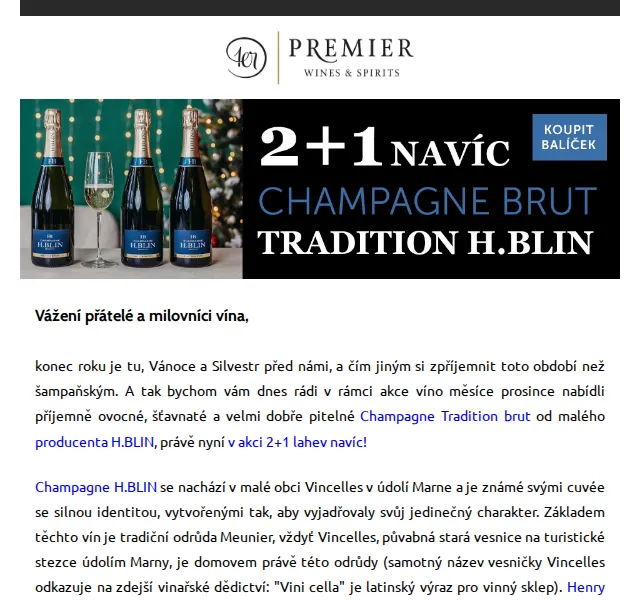 Premier Wines & Spirits: Champagne H.BLIN 2+1 – červenec 2026 | Nuslet.cz