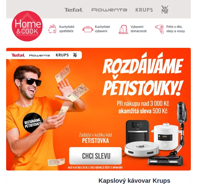 Home & Cook: Sleva 500 Kč na Tefal a Rowenta – červen 2026 | Nuslet.cz