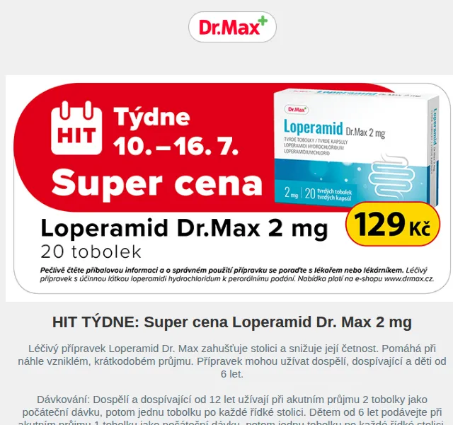 Dr.Max: Sleva Loperamid Dr. Max 2 mg – červenec 2026 | Nuslet.cz
