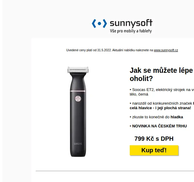 Sunnysoft: Soocas ET2, zámek a fén – akční ceny od 299 Kč! Červen 2026 | Nuslet.cz