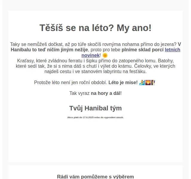 Hanibal: letní vybavení na túry a ferraty – červen 2026 | Nuslet.cz