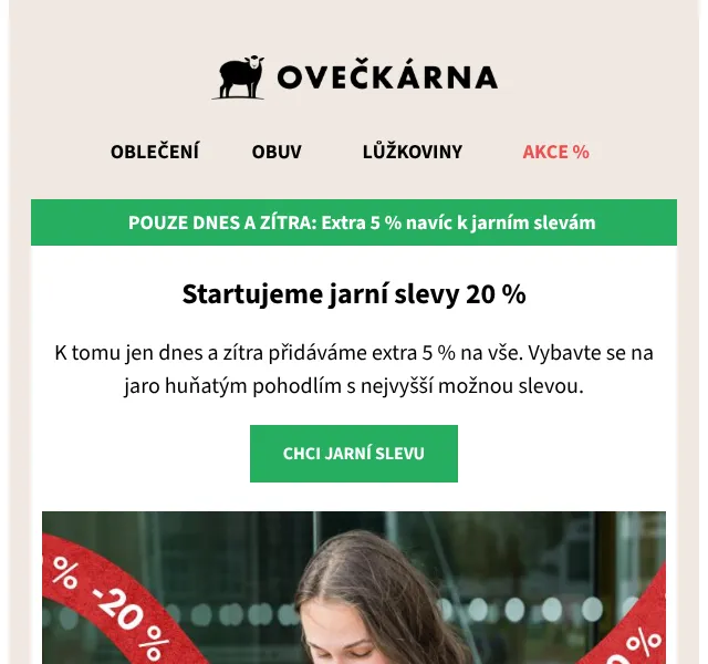Ovečkárna: Jarní slevy až 25 % na oblečení – duben 2026