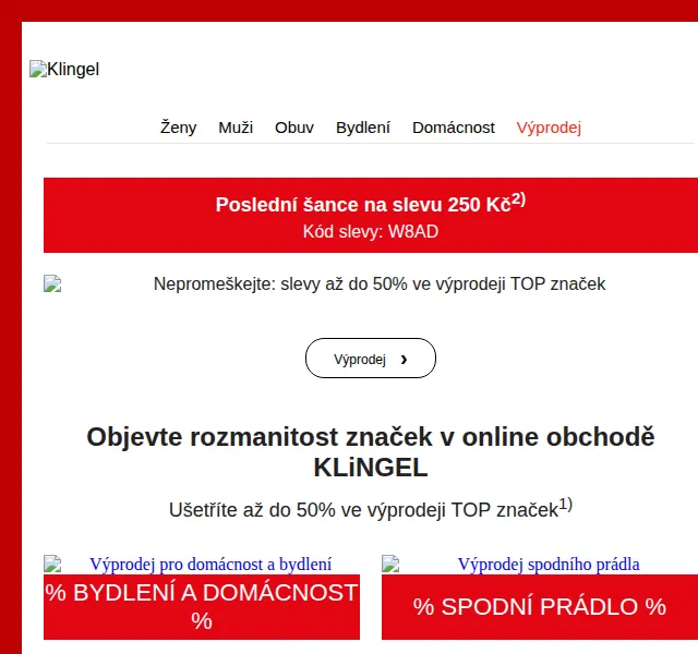 KLiNGEL: Sleva 250 Kč na TOP značky – červen 2026 | Nuslet.cz