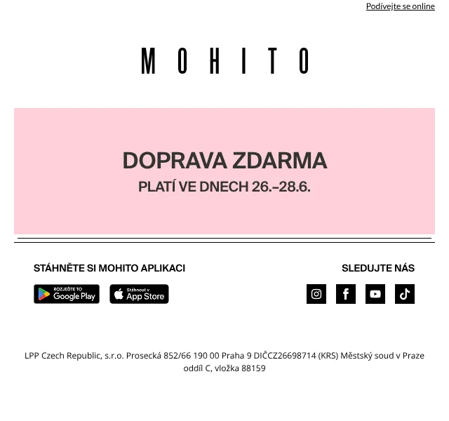 MOHITO: Doprava zdarma – Červen 2026 | Nuslet.cz