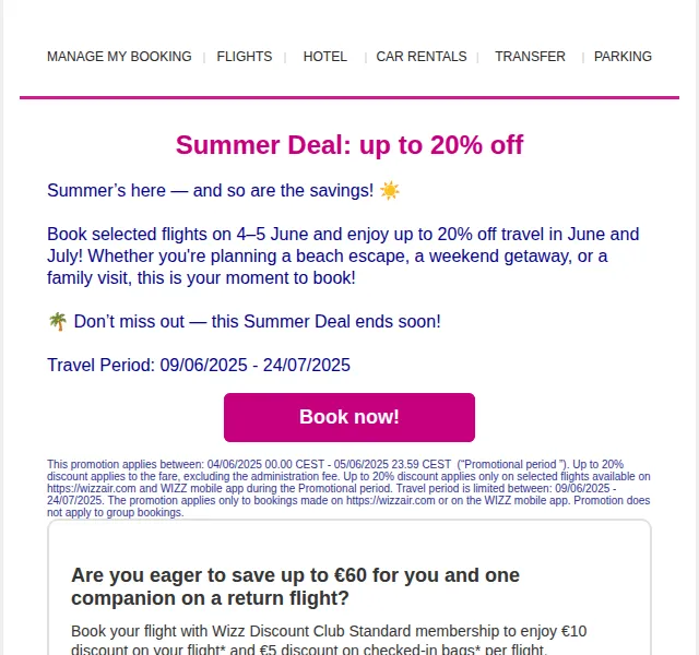 Wizz Air: Letní akce až 20 % sleva – červenec 2026 | Nuslet.cz