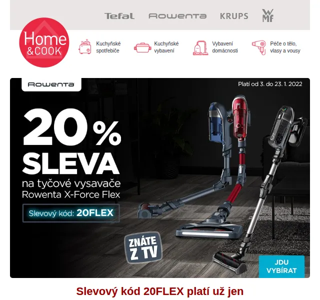 Home & Cook: 20% sleva na Rowenta X-Force Flex – červen 2026 | Nuslet.cz