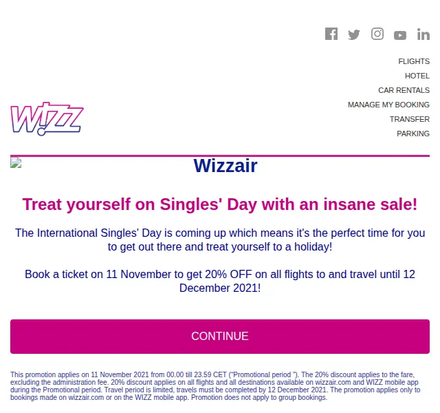 Wizz Air: 20% sleva na všechny lety – listopad 2021 | Nuslet.cz