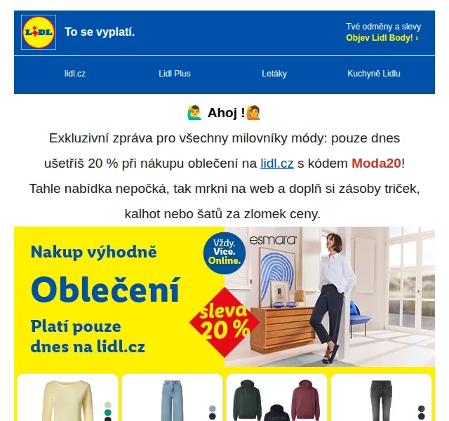 Lidl: 20 % sleva na módu, zahrada a nářadí – duben 2026