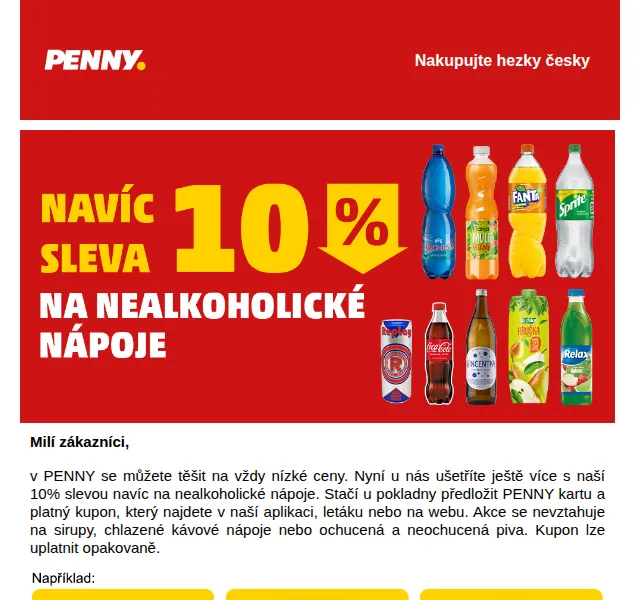 Penny: Sleva 10 % navíc na nealko nápoje – červenec 2026 | Nuslet.cz