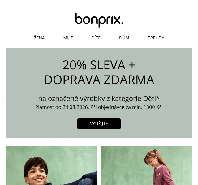 Bonprix: 20% sleva na děti + doprava zdarma – srpen