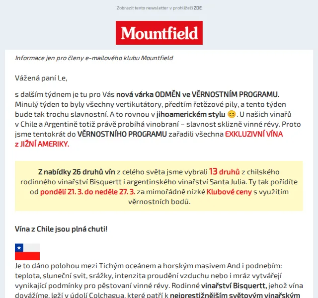 Mountfield: Exkluzivní vína z Chile a Argentiny za Klubové ceny – červenec 2026 | Nuslet.cz