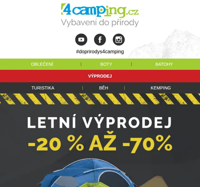 4camping.cz: Letní výprodej -20 % až -70 % + doprava zdarma – červenec 2026 | Nuslet.cz