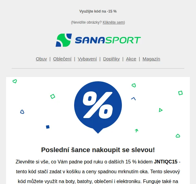 Sanasport: sleva 15 % na sportovní vybavení – červen 2026 | Nuslet.cz