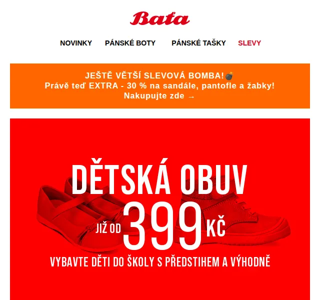 Baťa: Dětská obuv od 399 Kč + extra -30 % na sandály – červenec 2026 | Nuslet.cz