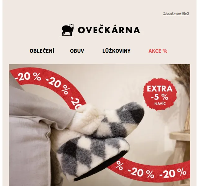Ovečkárna: Sleva až -20 % na merino bačkory – březen 2026