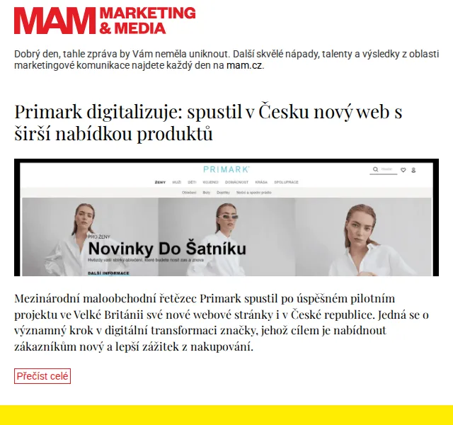Marketing & Media: Primark digitalizuje – nový web v Česku | červenec 2026 | Nuslet.cz