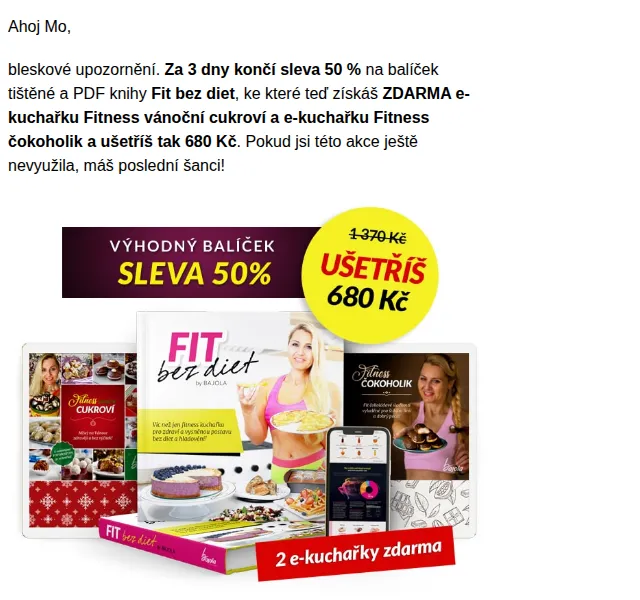 BAJOLA ✌ Fit bez diet: Sleva 50 % na knihu Fit bez diet – červenec 2026 | Nuslet.cz