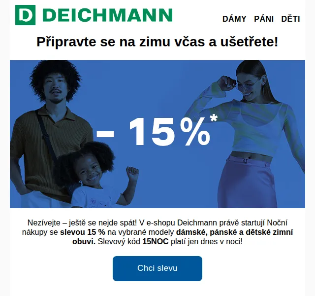 DEICHMANN: Noční nákupy se slevou 15 % na zimní obuv – červenec 2026 | Nuslet.cz