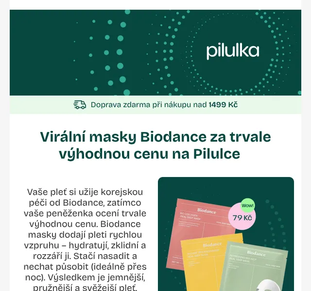 Pilulka.cz: Korejské masky Biodance od 79 Kč – duben 2026