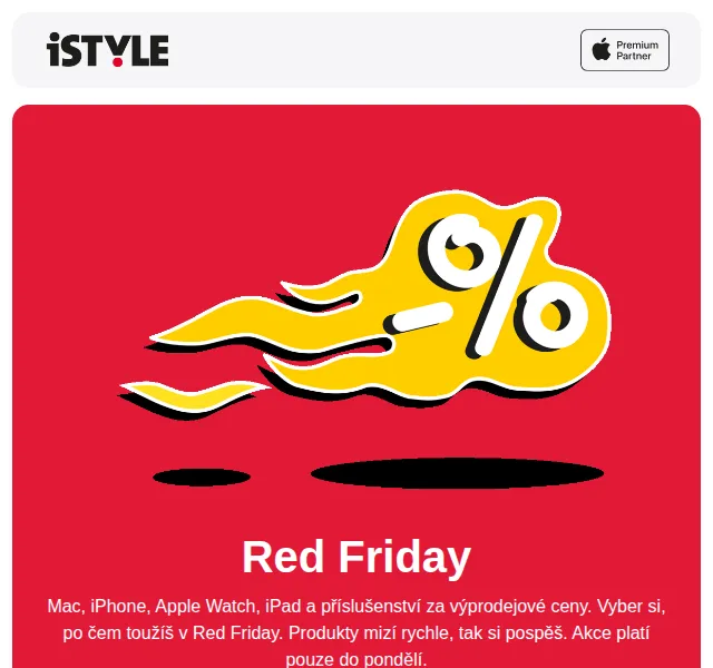 iSTYLE: Výprodej Red Friday – slevy na Mac, iPhone, Apple Watch – červenec 2026 | Nuslet.cz