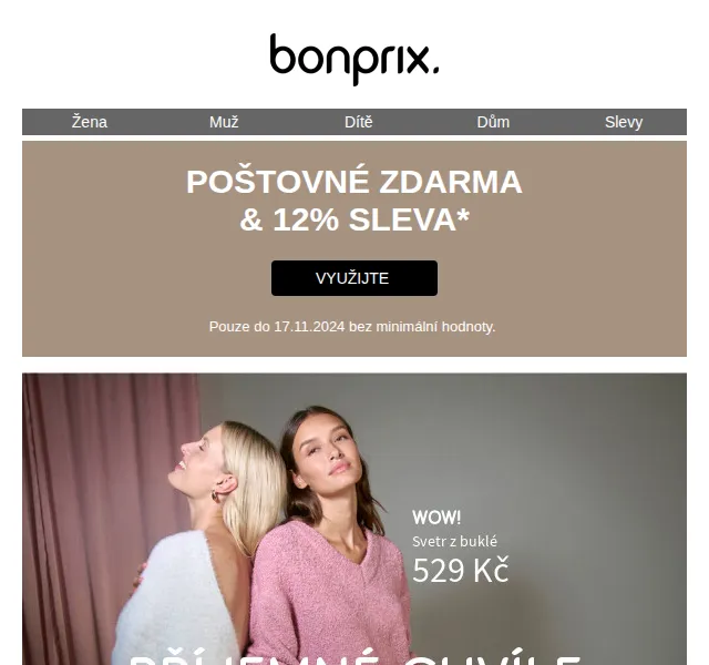 Bonprix: poštovné zdarma a 12% sleva – listopad 2026 | Nuslet.cz
