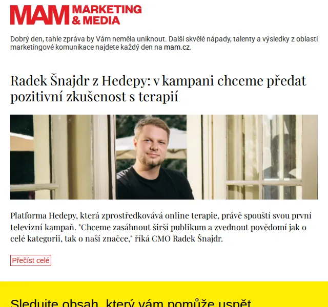 Marketing & Media: Radek Šnajdr z Hedepy o kampani na online terapii – červen 2026 | Nuslet.cz