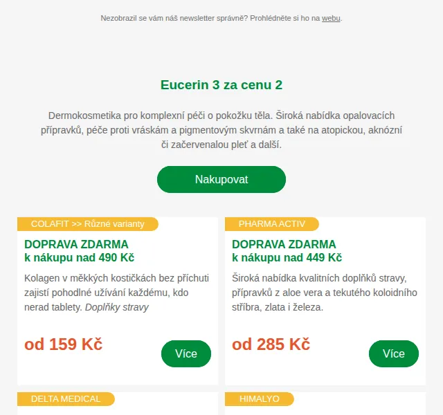 Lékárna.cz: 3 za cenu 2 EUCERIN a VICHY – červen 2026 | Nuslet.cz
