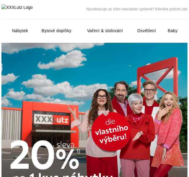 XXXLutz: Sleva 20 % na 1 kus nábytku – červen 2026 | Nuslet.cz